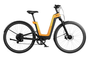 Urtopia Fusion GT eBike in Vital Orange, side view, showcasing sleek frame design and integrated battery