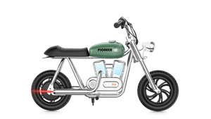 Green eMOTO Hyper Gogo Pioneer 12 Plus electric bike without training wheels, side view, app-compatible model