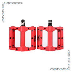 Brightly colored eBike pedals attached to an electric bike, showcasing a vibrant and modern design.