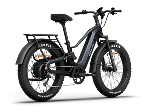 Side view of the Himiway D5 2.0 eBike in space grey, showcasing its sturdy frame, thick tires, and integrated battery against a plain background.