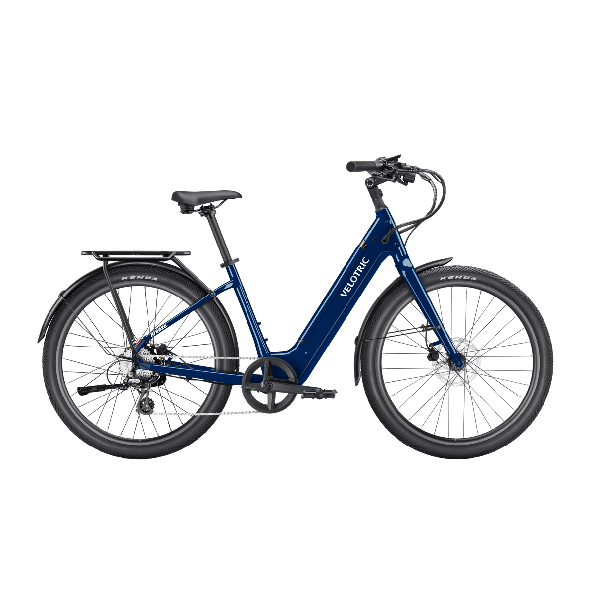 Velotric Breeze 1 electric bike in Lemans Blue, side view, against a white background