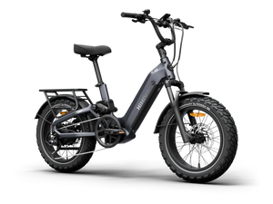 Side view of the Himiway D5 2.0 eBike in space grey, featuring 20-inch wheels, a sturdy frame, and a rear cargo rack.