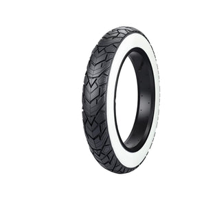 20x4 white wall eBike tire with snake skin tread pattern, product image on white background