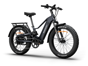 Side view of the Himiway D5 2.0 eBike in space grey, showcasing its sturdy frame, thick tires, and integrated battery design.