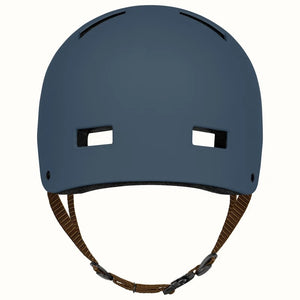 Matte navy Retrospec Dakota eBike helmet with adjustable straps, shown in product display.