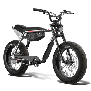 Side view of the eMOTO eBike Super73 ZX Core in a showroom, highlighting its sturdy frame, thick tires, and minimalist design.