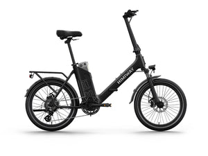 Black Himiway B3 electric bike side view, showcasing its frame, wheels, and battery on a white background.