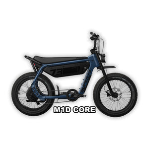 Super73 M1D Core eBike in Slate color, shown inside its original packaging box