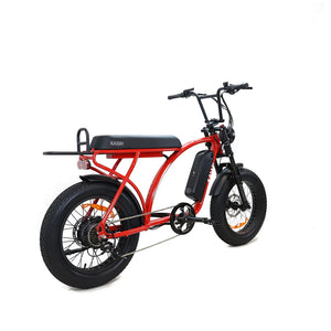 Red Kasen Kabbit Classic eBike side view, showcasing step-through frame, black saddle, and rear cargo rack against a white background.