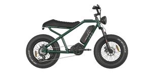 Side view of the eMOTO RAEV Bullet V2 Electric e-Moto Style eBike-Moto 500W Electric Pit Bike, showcasing its sleek black frame, thick tires, and modern design against a plain background.