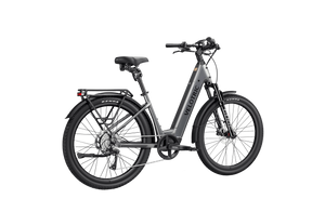 Stone gray Velotric Discover 3 eBike side view, showcasing sleek frame design and integrated battery