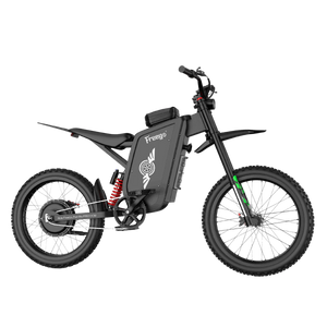 Side view of the eMOTO Freego X3 electric scooter showing its black frame, wide deck, large tires, and rear suspension system.