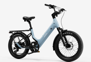Urtopia Carbon Joy eBike in Glacier Blue, side view showcasing sleek carbon frame and modern design