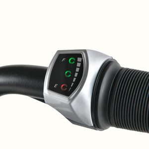 Electric bike in matte black color with thick tires, step-through frame, and rear cargo rack, photographed from a side angle against a plain white background.