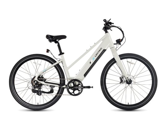 Lectric XPress Lite electric bike in Stratus White, side view, against a plain background