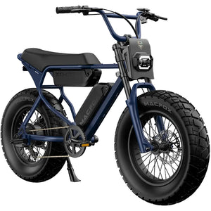 Electric bike Macfox X7L in dual navy blue color, side view, isolated on white background