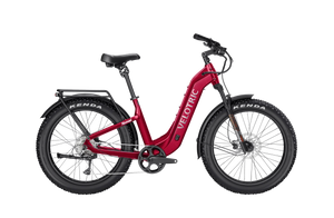 Velotric Nomad 2 eBike in cranberry color, step-thru frame, regular large size, side view