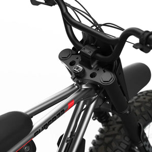 Super73 Z Adventure Series eBike in Metallic Aluminum, side view, rugged tires, outdoor background