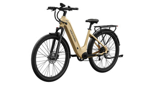 A yellow Mokwheel Tarmac ST eBike in Hazelnut Yellow color, side view, against a plain background.