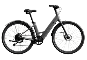 A sleek black Urtopia Carbon 1 Step Thru eBike with a lightweight carbon fiber frame, step-through design, and integrated display, shown from a side angle against a white background.
