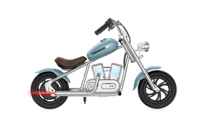 Blue eMOTO Hyper Gogo Challenger 12 Plus electric bike without training wheels, shown in side view, app-compatible model