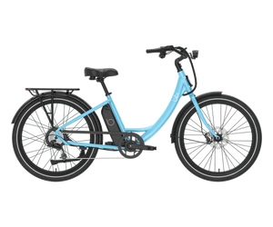 Blix Sol X electric beach cruiser eBike in blue, step-over frame, 750W motor, commuter style, product image