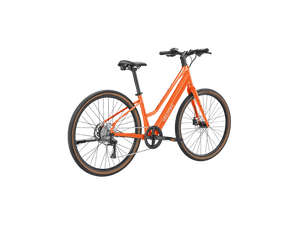Velotric Tempo Mid Step eBike in Sunset Tangerine color, side view, product image