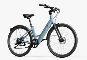 Side view of the Urtopia Carbon Classic Step Thru eBike in Glacier Blue, showcasing its lightweight carbon frame, step-through design, and sleek modern styling.