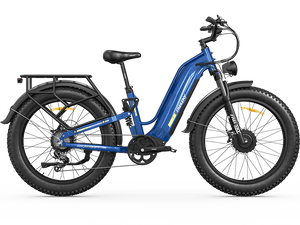 Blue Freesky Ranger Air M-540 electric bike, side view, against a white background