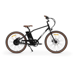 A black MURF Otis eBike with fat tires, front suspension fork, and rear cargo rack, displayed on a white background.