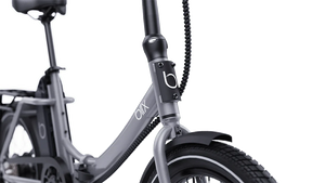 Red Blix Vika X electric folding step-thru eBike with 500W motor, compact design, shown folded.