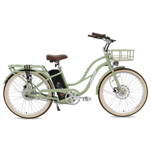 Sage green Murf Gigi 2.0 eBike, side view, with step-through frame and wide tires, displayed for pre-order.