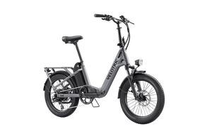 A compact, foldable Velotric Fold 1 eBike in matte black, shown fully assembled with its handlebars and frame folded for easy storage.