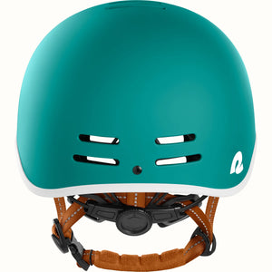 Matte Capri blue Retrospec Remi eBike helmet, side view, with adjustable straps and ventilation holes