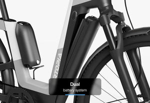 Side view of the Urtopia Carbon Fusion Pro eBike in black, showcasing its sleek carbon fiber frame, integrated battery, and modern design against a white background.