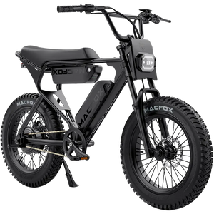 Macfox X1S electric moto-style eBike in Black, dual battery