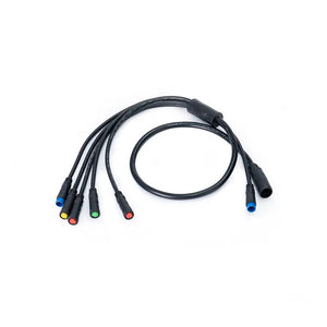 eBike wiring harness for Macfox M16, showing multiple colored wires and connectors arranged for assembly