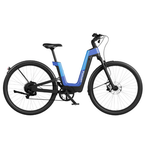 Urtopia Carbon Fusion Pro eBike in Deep Sea Blue, side view, showcasing sleek carbon frame and modern design