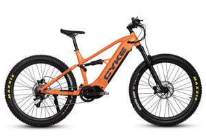 Flame orange eBike Cyke Falcon S, side view, showcasing sporty frame and modern design