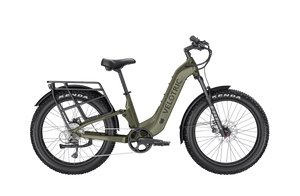 Velotric Nomad 2X eBike in Sage color, Step-Thru frame, side view on white background