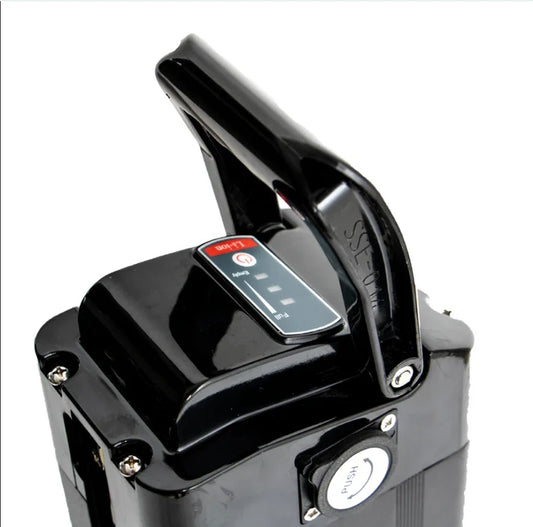 52V 17.5AH Silverfish battery, rectangular silver casing with black end caps, product displayed on a white background