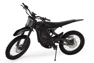 eMOTO eRide Pro SR electric dirt bike in black and red, featuring a 72v 3600WH battery, shown from a side angle on a white background