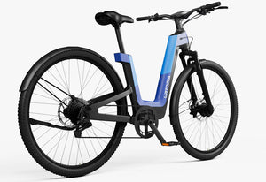 Side view of the Urtopia Fusion GT eBike in Deep Sea Blue, showcasing its sleek frame, integrated battery, and modern design against a plain background.