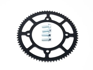 eMOTO Sprocket Ebox 1 and 2 219H pitch rear sprocket, product image showing metal sprocket with evenly spaced teeth and central mounting holes