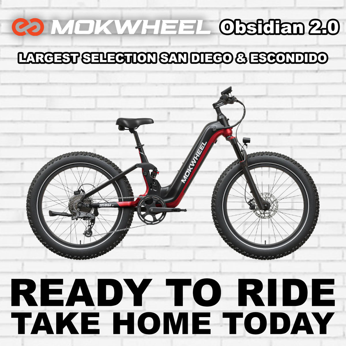 Black and red Mokwheel Obsidian 2.0 ST electric bike, side view, against a white background.