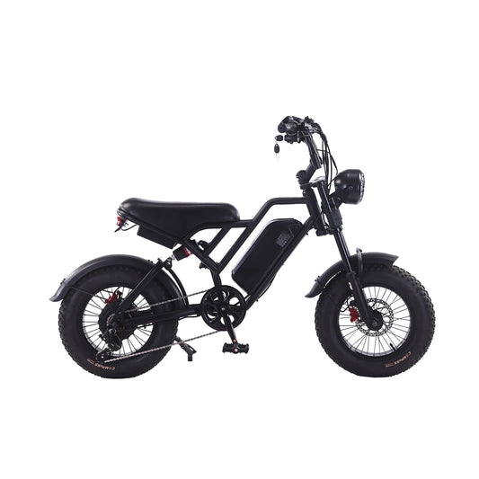 Black eBike Ailife A7 Mini, side view, compact frame, modern design, displayed on a white background