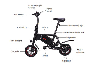 A black and silver Ampira X5 eBike parked on a paved path, featuring a sturdy frame, front suspension, and a rear cargo rack, with trees and greenery in the background.