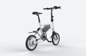 White Ampira X5 eBike, side view, showcasing frame design and wheels