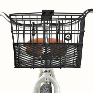 Black Retrospec Apollo steel eBike basket attached to a bicycle, side view