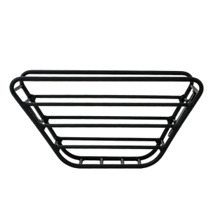 Front view of the Revi Cougar Pro eBike with attached black metal basket accessory on the front, displayed against a plain white background.